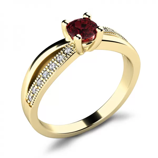 Dámský prsten žluté zlato 585/1000 přírodní diamant G/SI s granát 10998-ZL-GRA