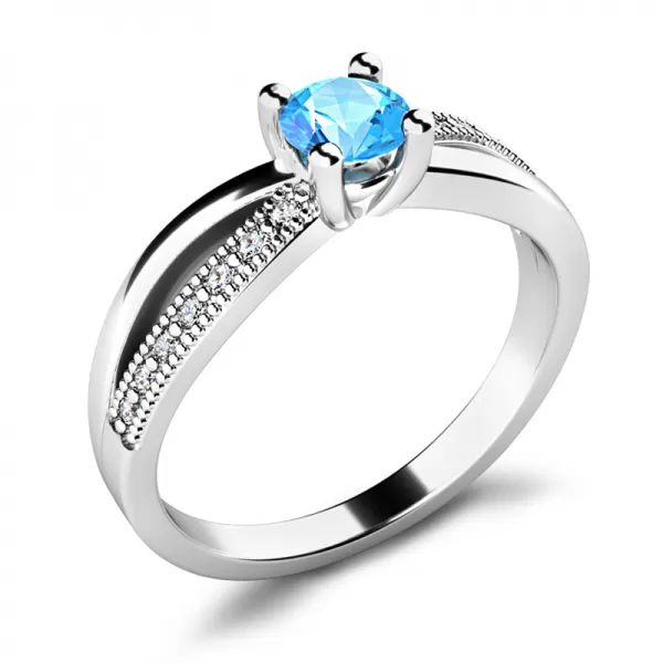 Dámský prsten bílé zlato 585/1000 přírodní diamant G/SI s topaz 10998-B-TPZ