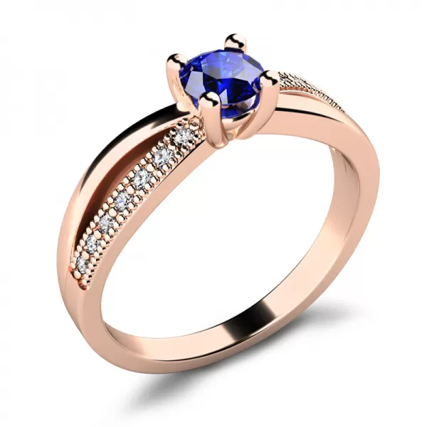 Dámský prsten růžové zlato 585/1000 přírodní diamant G/SI s modrý safír 10998-CV-SAF