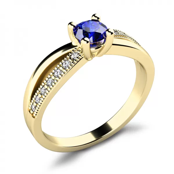 Dámský prsten žluté zlato 585/1000 přírodní diamant G/SI s modrý safír 10998-ZL-SAF