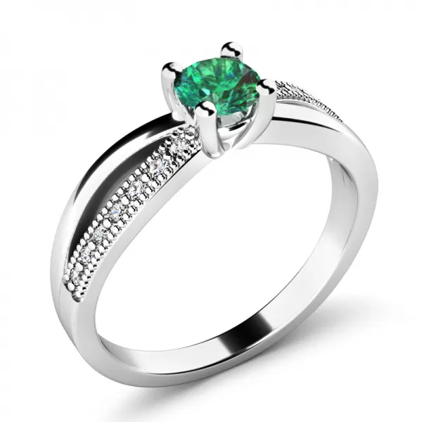 Dámský prsten bílé zlato 585/1000 přírodní diamant G/SI se smaragd 10998-B-SMAR