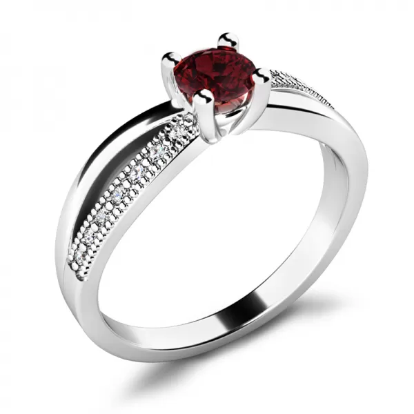 Dámský prsten bílé zlato 585/1000 přírodní diamant G/SI s granát 10998-B-GRA