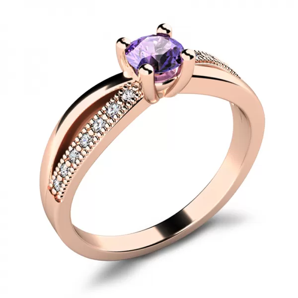 Dámský prsten růžové zlato 585/1000 přírodní diamant G/SI z růžvého s tanzanitem tanzanit 10998-CV-TAN