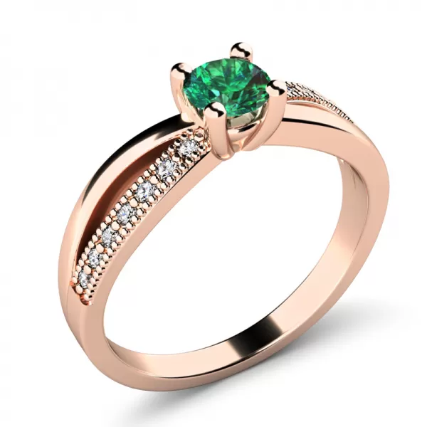 Dámský prsten růžové zlato 585/1000 přírodní diamant G/SI se smaragd 10998-CV-SMAR