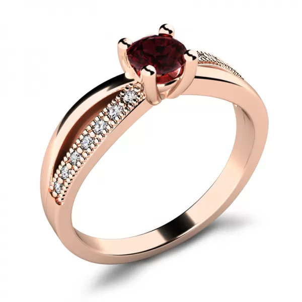 Dámský prsten růžové zlato 585/1000 přírodní diamant G/SI s granát 10998-CV-GRA
