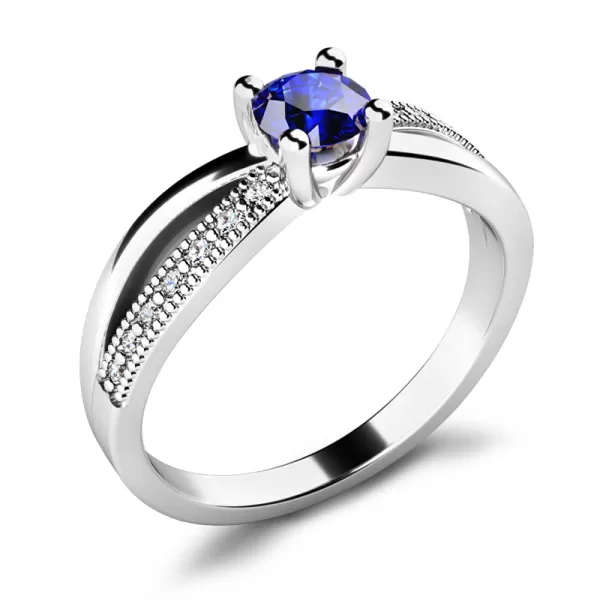 Dámský prsten bílé zlato 585/1000 přírodní diamant G/SI s modrý safír 10998-B-SAF
