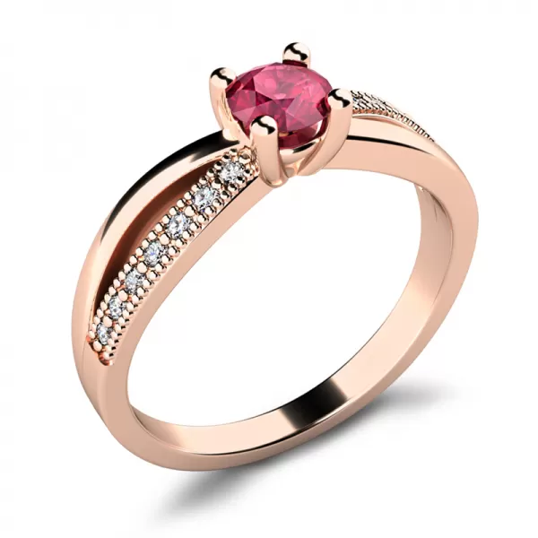 Dámský prsten růžové zlato 585/1000 přírodní diamant G/SI s rubín 10998-CV-RUB