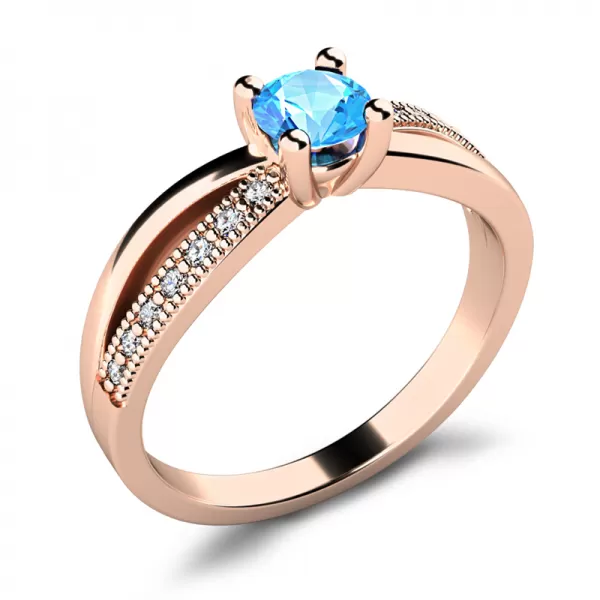 Dámský prsten růžové zlato 585/1000 přírodní diamant G/SI s topaz 10998-CV-TPZ