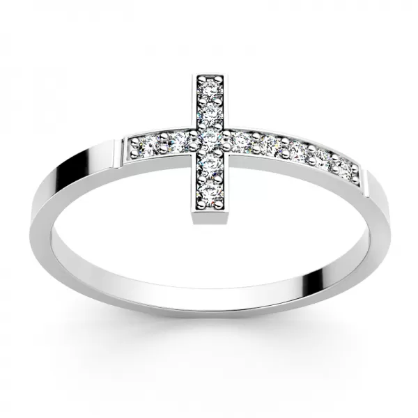 Dámský prsten bílé zlato 585/1000 přírodní diamant G/SI křížek 140032-B-DIA