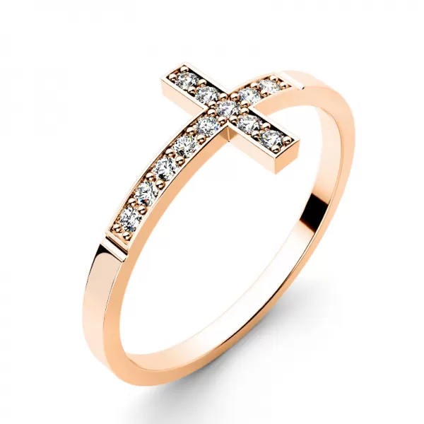 Dámský prsten růžové zlato 585/1000 přírodní diamant G/SI kříž 140032-CV-DIA