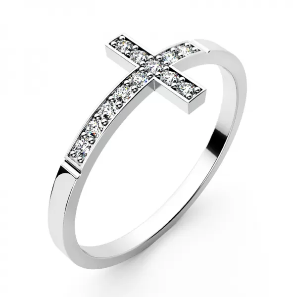 Dámský prsten bílé zlato 585/1000 přírodní diamant G/SI křížek 140032-B-DIA