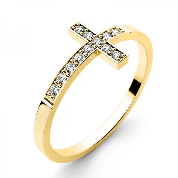 Dámský prsten žluté zlato 585/1000 přírodní diamant G/SI kříž 140032-ZL-DIA