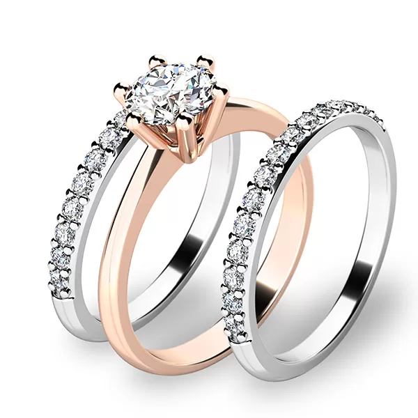 Zásnubní prsten zlato mix 585/1000 set zásnubních z kombinovaného 10720-SET02-RB