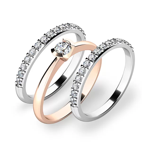 Zásnubní prsten zlato mix 585/1000 set zásnubních 10840-SET02-RB