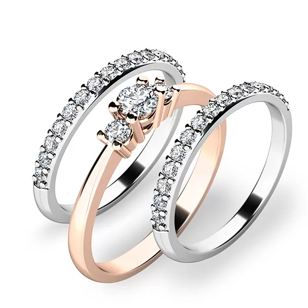 Zásnubní prsten zlato mix 585/1000 set zásnubních 10843-SET02-RB