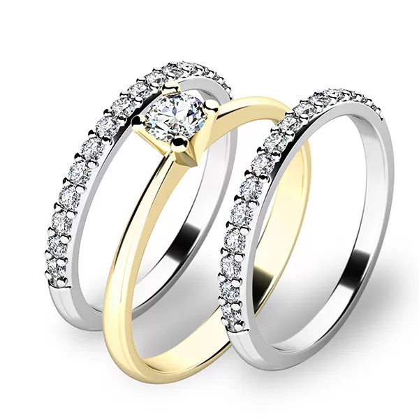 Zásnubní prsten zlato mix 585/1000 set v kombinaci žlutého 10820-SET02-ZB