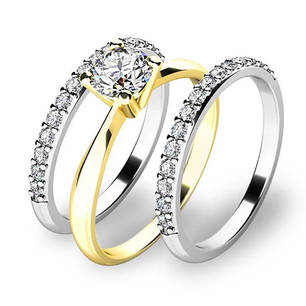 Zásnubní prsten zlato mix 585/1000 set tří zásnubních 10770-SET02-ZB