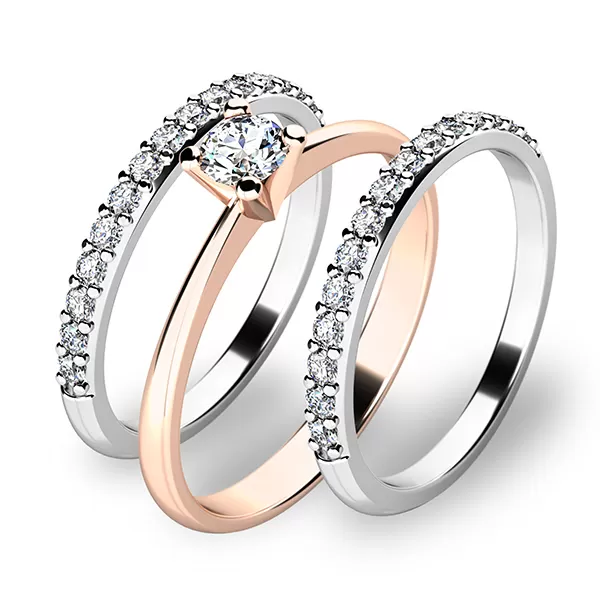 Zásnubní prsten zlato mix 585/1000 set v kombinaci růžového 10820-SET02-RB