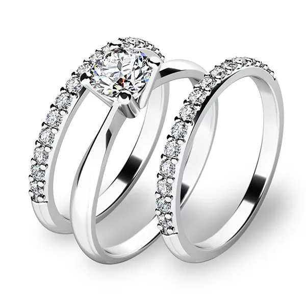 Zásnubní prsten bílé zlato 585/1000 set zásnubních 10770-SET02-BB