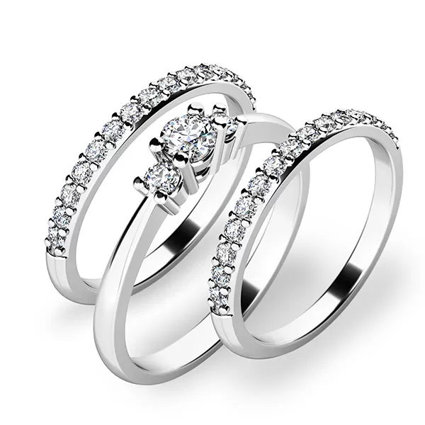 Zásnubní prsten bílé zlato 585/1000 set zásnubních 10843-SET02-BB