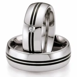 Snubní prsteny ocel přírodní diamant 0.045 ct G/SI keramikou ST146