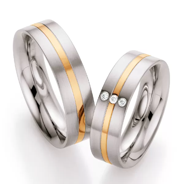 Snubní prsteny ocel přírodní diamant 0.030 ct zlatem ST138